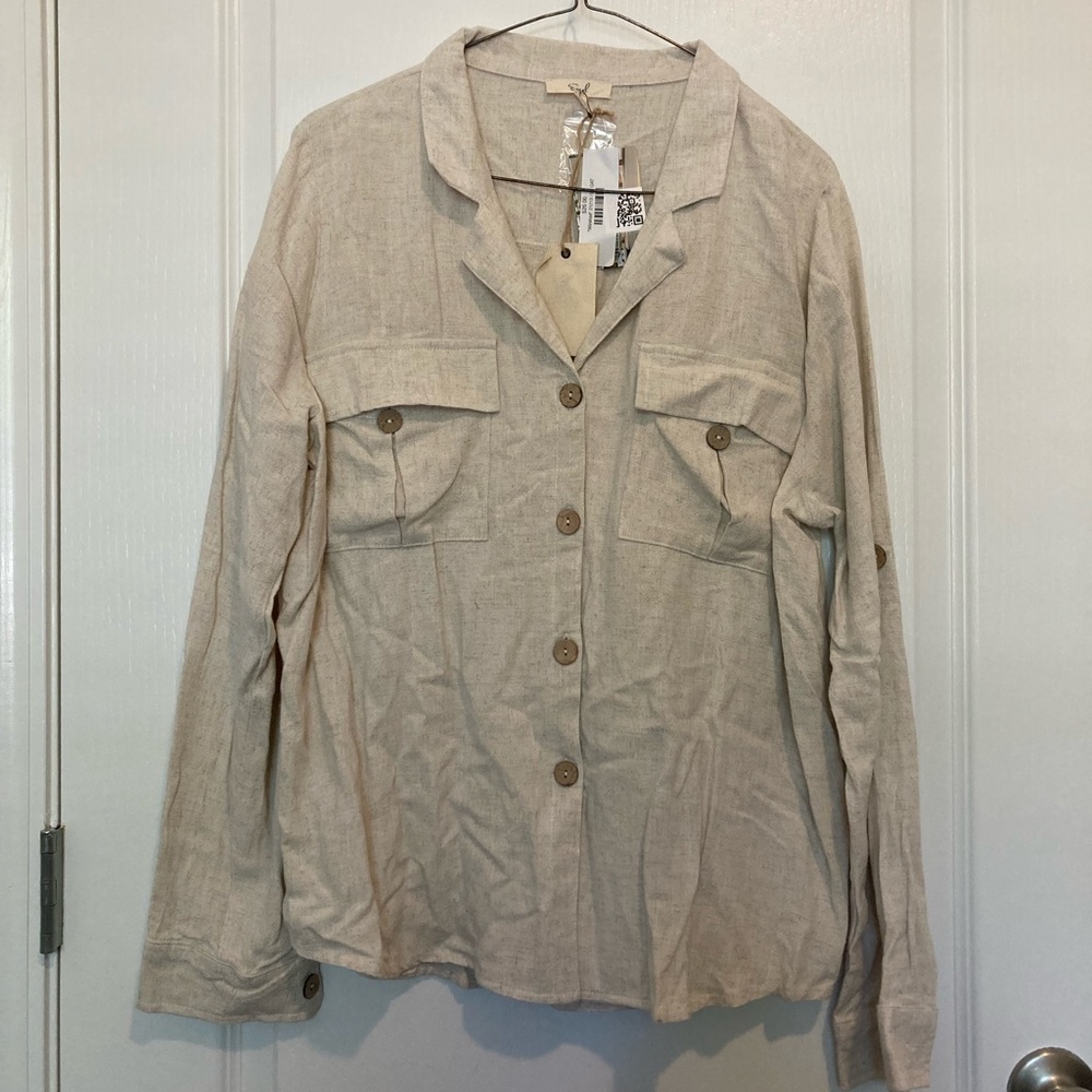 NWT - Easel Khaki Button Down Blouse